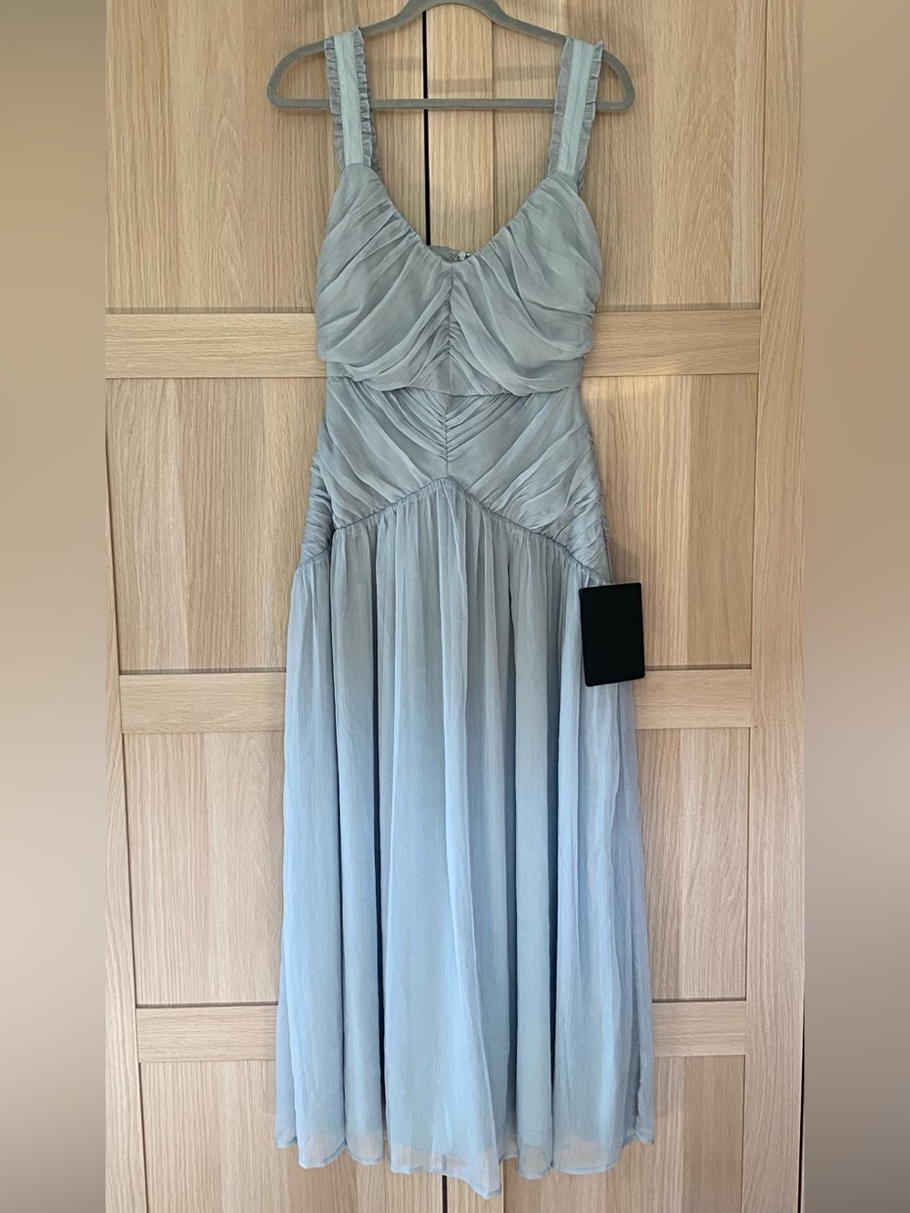 Lulu’s Laufey Dusty Blue Pleated Drop Waist Midi Dress Size medium